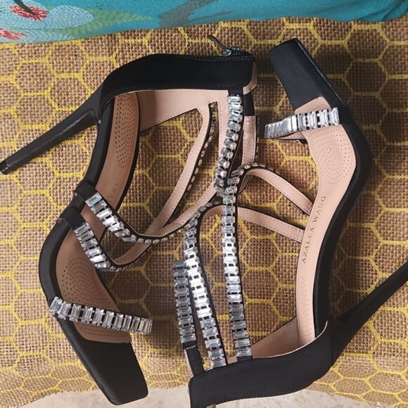 Azalea Wang Black Crystal Rhinestone Stiletto Heels - Picture 2 of 6